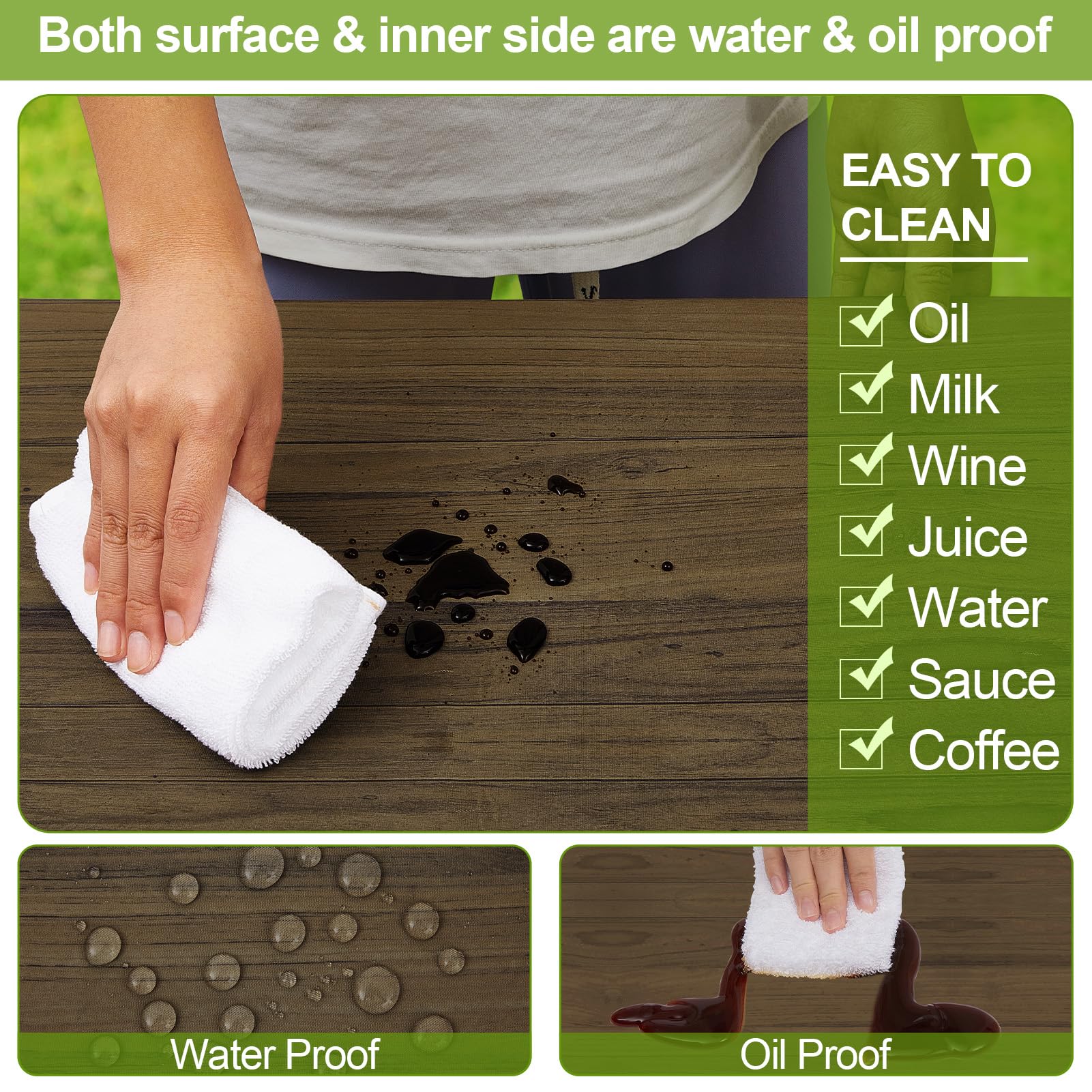 Play Tailor waterproof tablecloth closeup shows dense fabric protecting against spills.