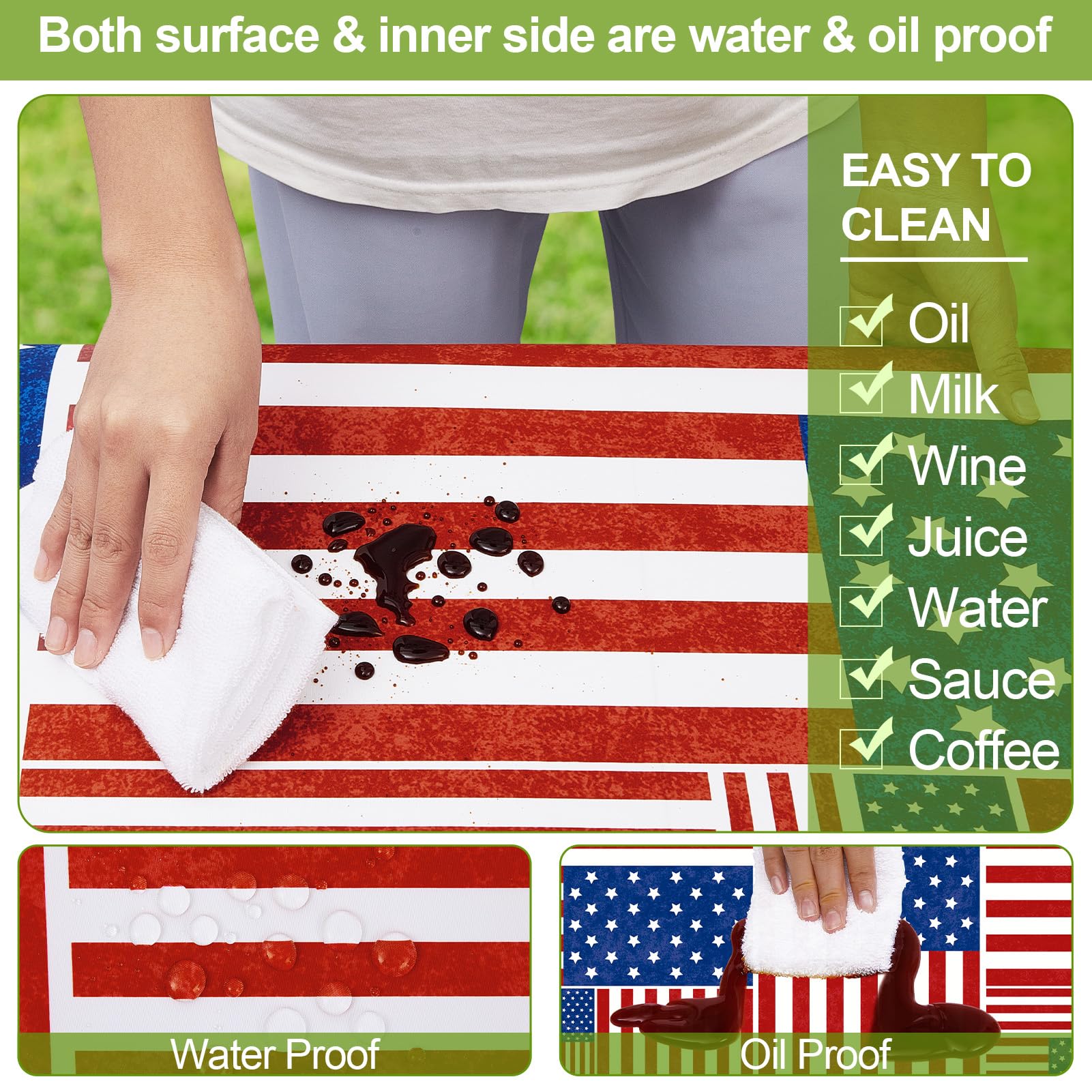 Play Tailor close-up of waterproof fabric shows durable outdoor performance.