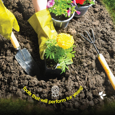 Play22 hand fork eases soil loosening for gentle transplanting.