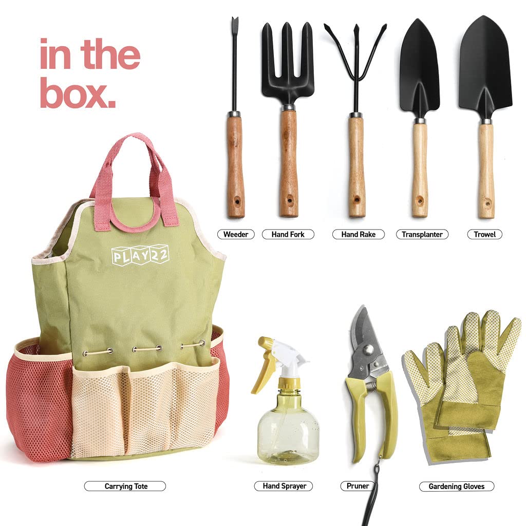 Play22 hand rake collects debris while protecting delicate stems.