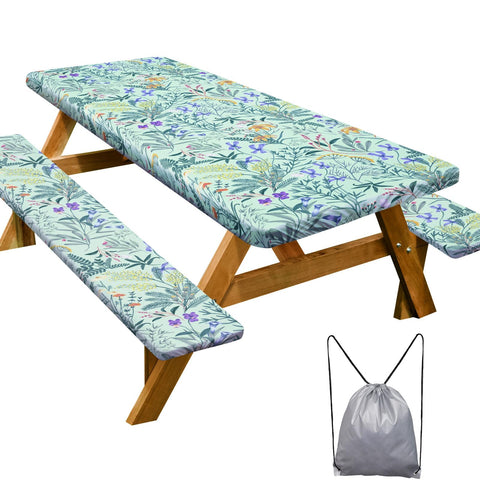 Play Tailor picnic table cover 72in gray blue protects surfaces from spills and stains.