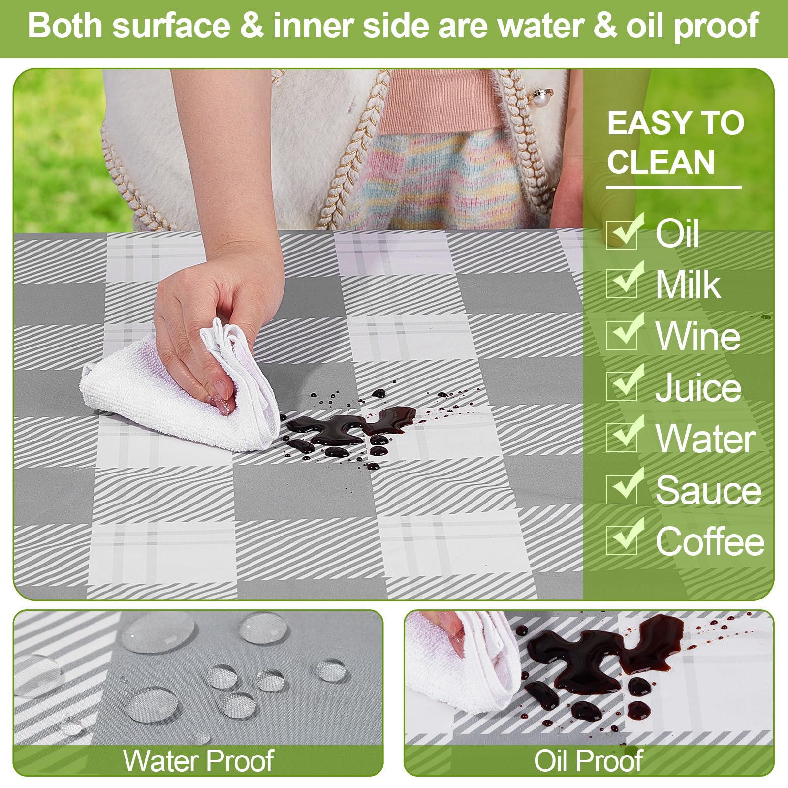 Play Tailor waterproof inner film guards tables from liquids with easy wipe cleanup.