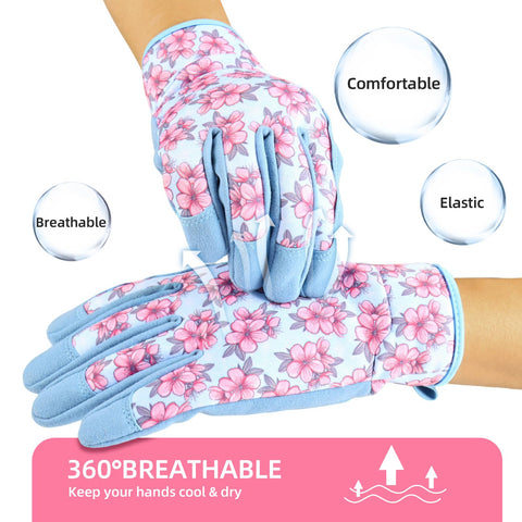 PlayWO gardening gloves demonstrate thumb and index touchscreen compatibility for phone use