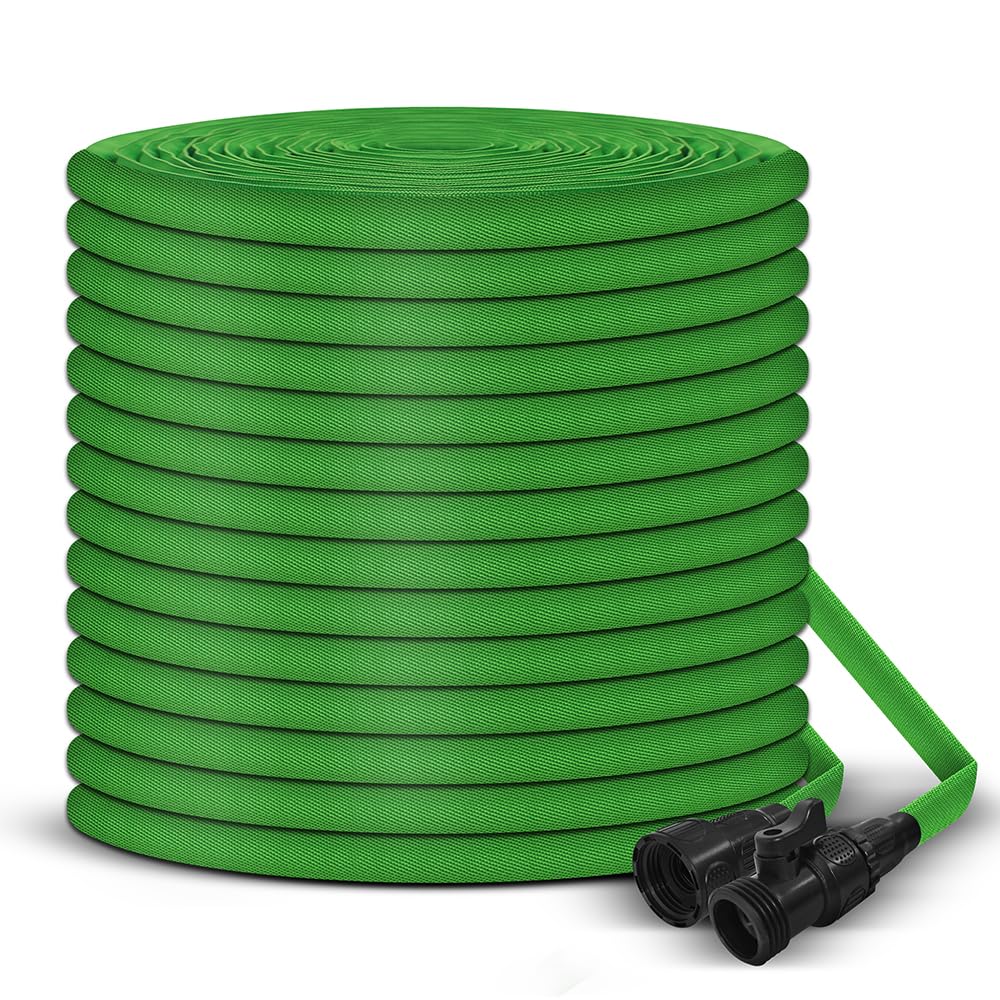 PLEASELIFT 75ft garden hose neatly coiled for easy storage and quick deployment.