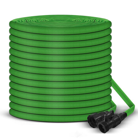 PLEASELIFT 75ft garden hose neatly coiled for easy storage and quick deployment.