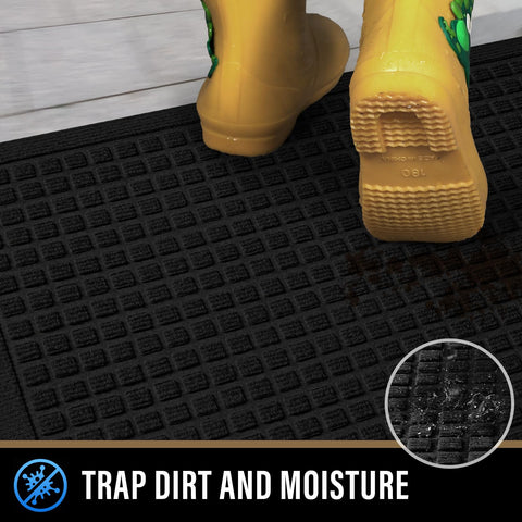PLEASOR front door mat dirt-capture demo shows removal of mud and debris