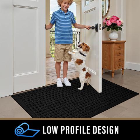 PLEASOR front door mat non-slip back view prevents slipping on entryway floors