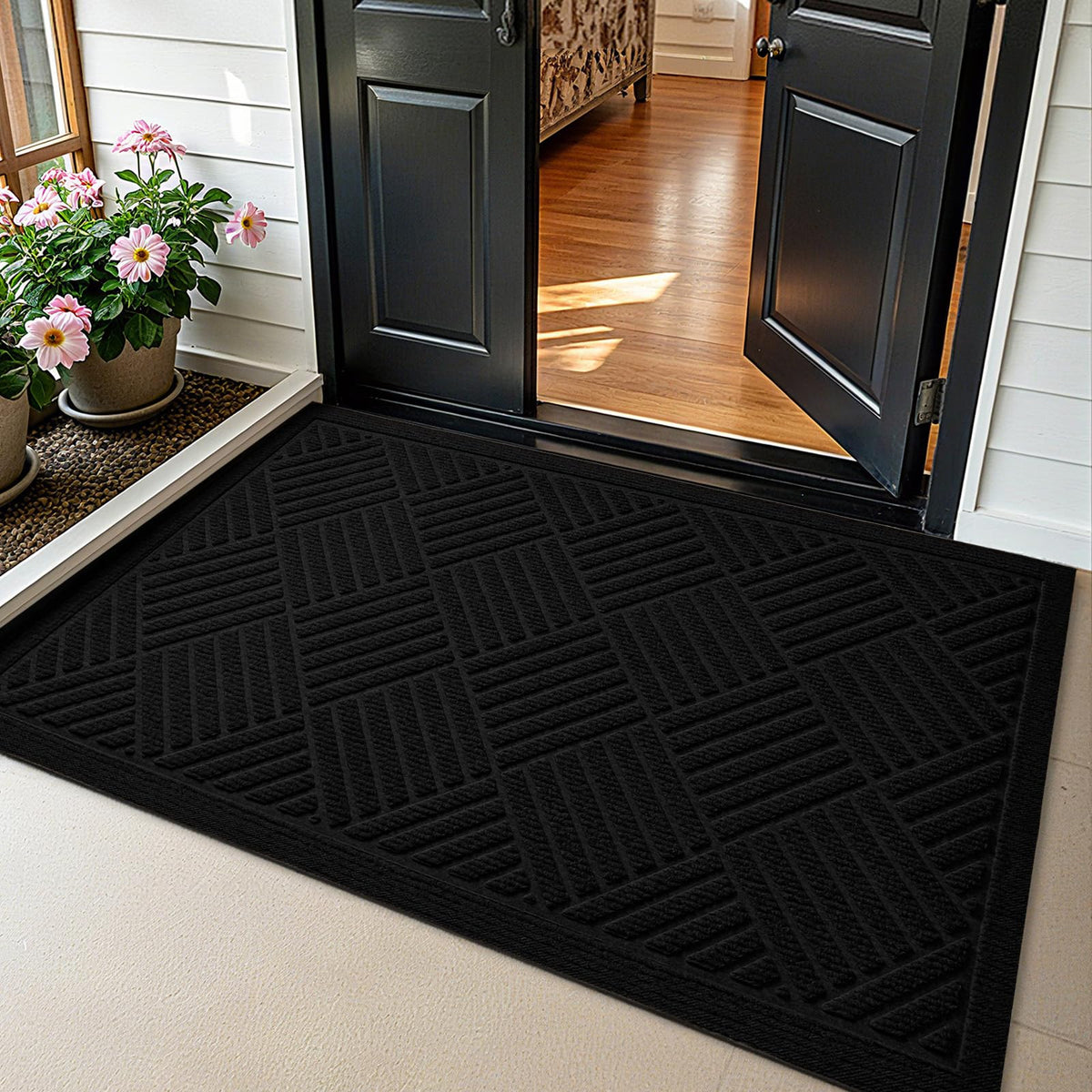 PLEASOR front door mat outside entrance with non-slip backing for secure placement