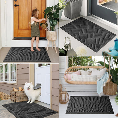 PLEASOR outdoor-indoor mat low-profile clears doors smoothly in high-traffic areas.