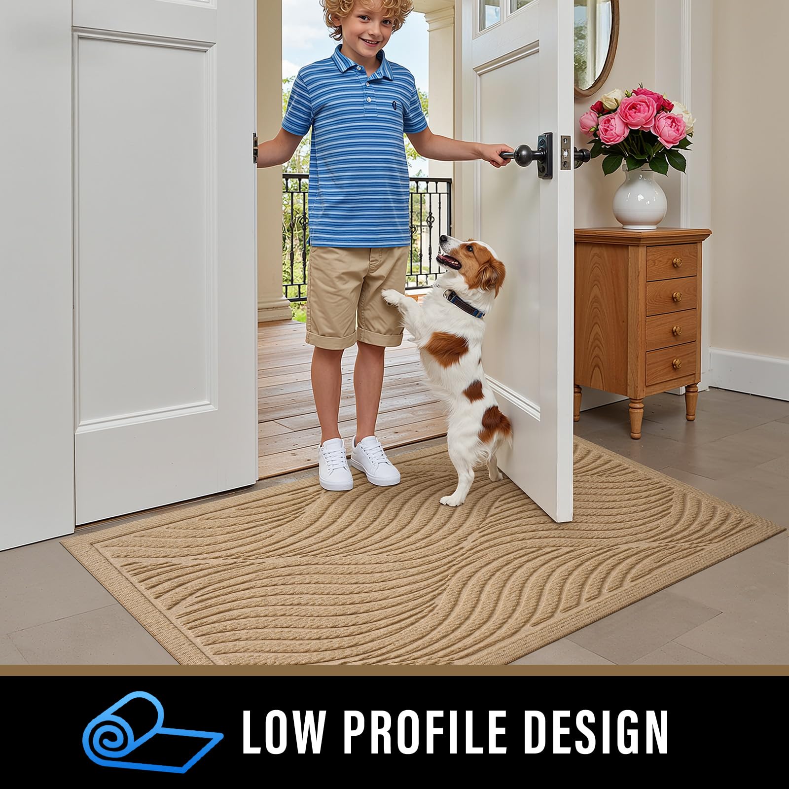 PLEASOR welcome mat outdoor entry helps keep floors clean and safe.