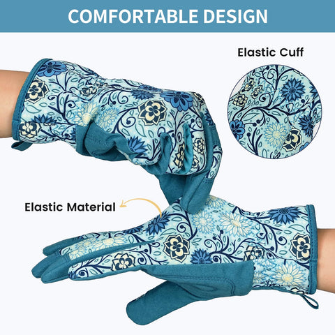Pleneal garden gloves with elastic wrist for a secure, snug fit.
