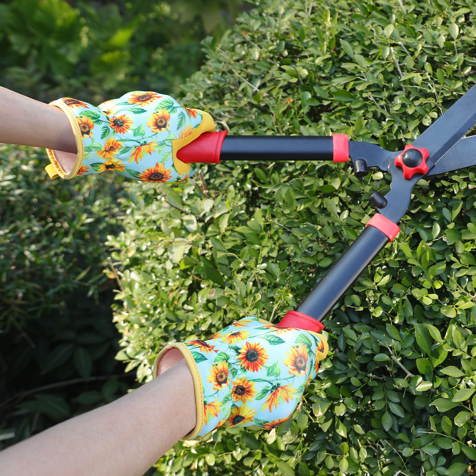 Pleneal leather gloves enable comfortable gardening and pruning sessions.