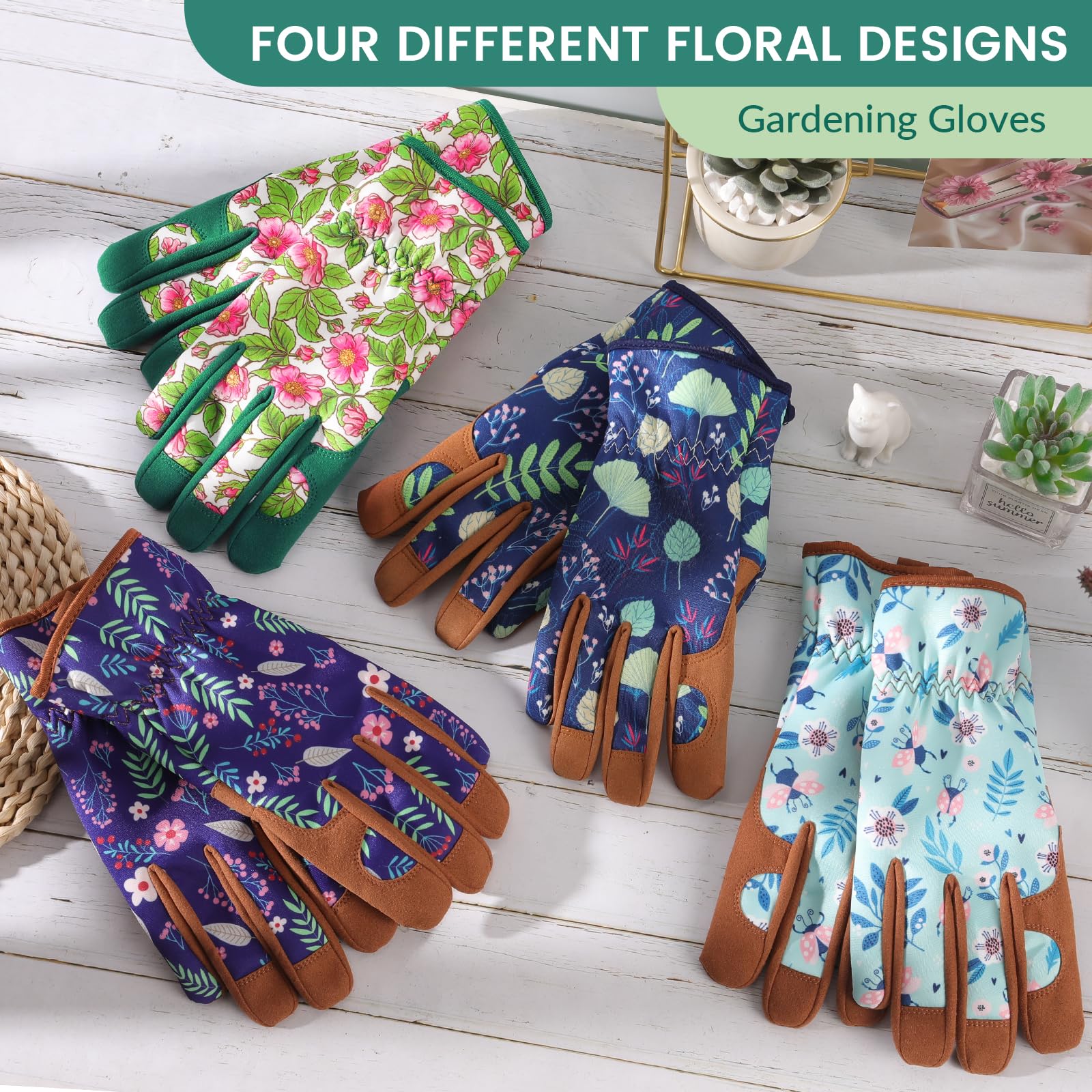 Pleneal gardening gloves back-hand elastic material keeps hands cool and breathable.