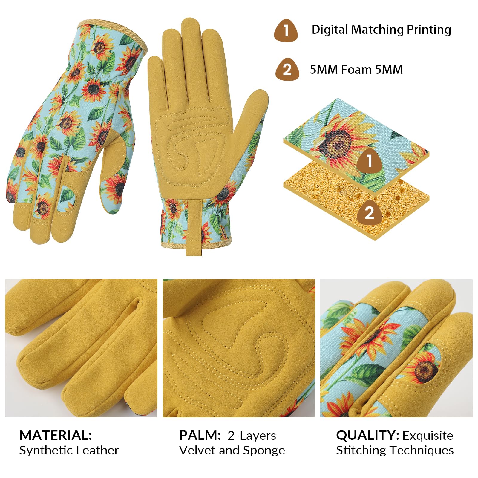 Pleneal gloves with double-layer palm padding provide a secure grip while planting.
