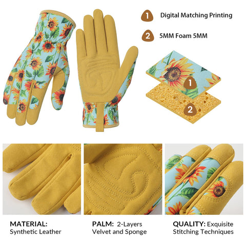 Pleneal gloves with double-layer palm padding provide a secure grip while planting.