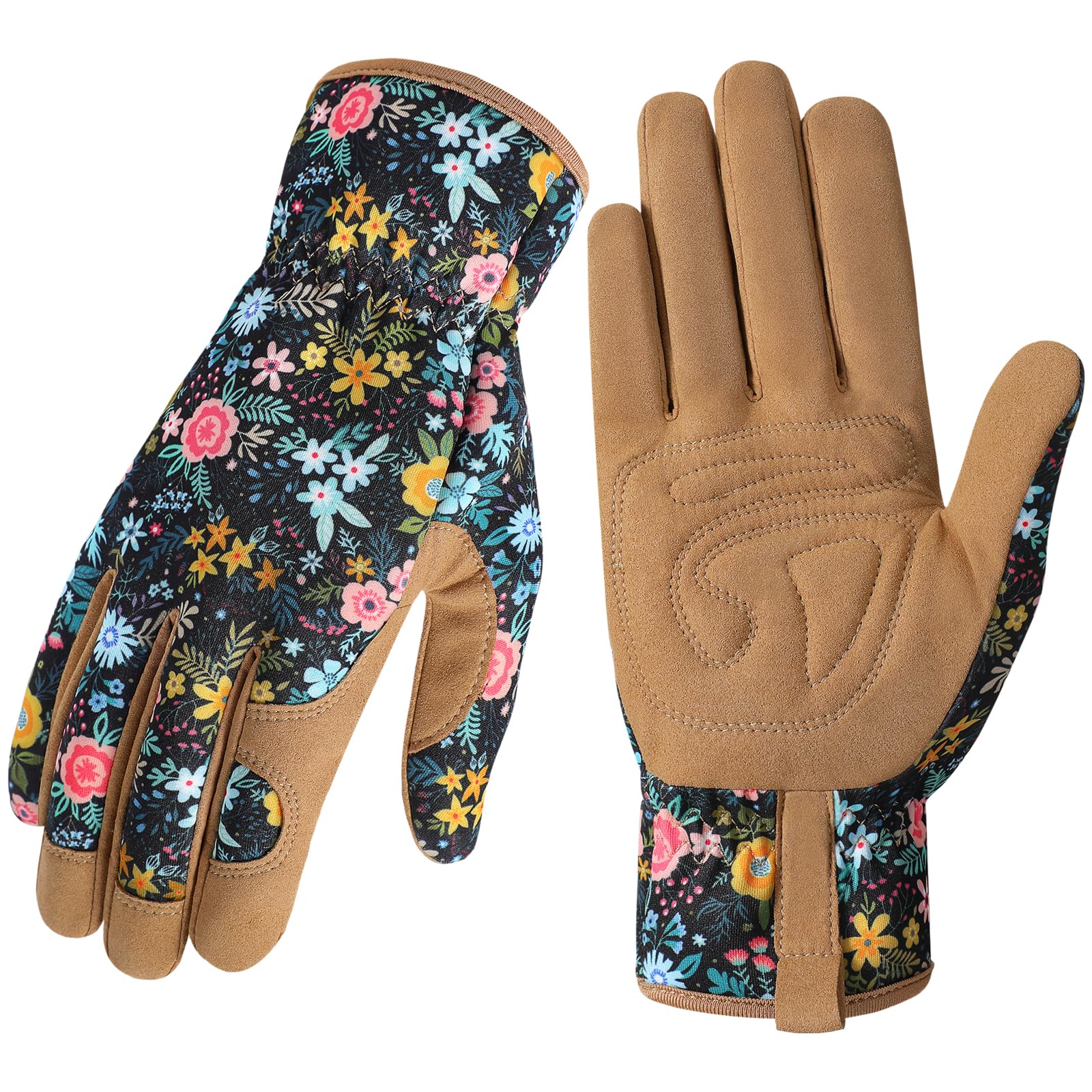 Pleneal women's leather gardening gloves thorn-proof close-up showing protection during pruning.