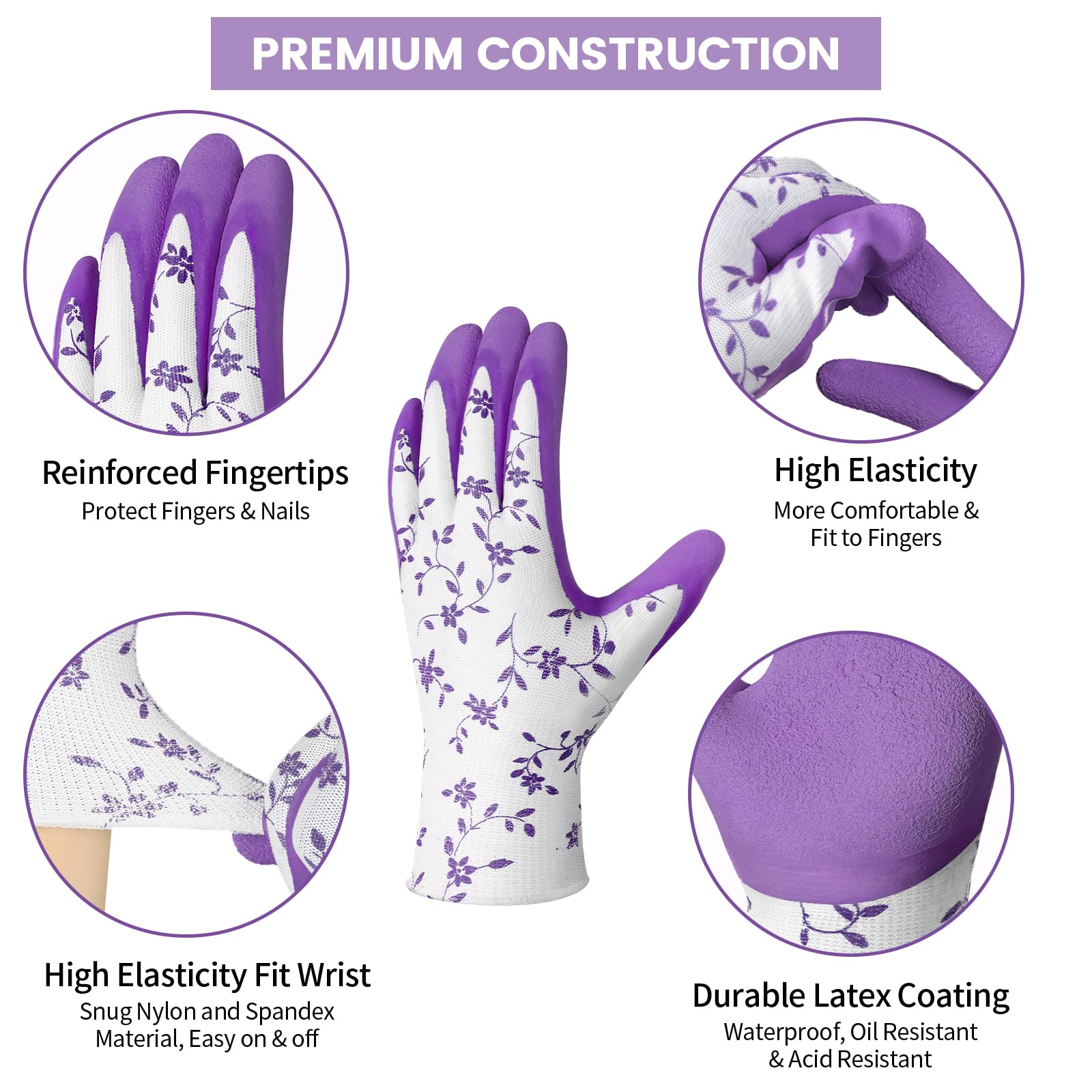 Pleneal printed gloves in green and purple add style while protecting hands during gardening.