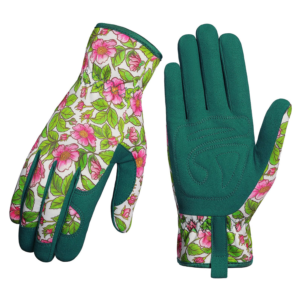 Pleneal leather gardening gloves with breathable back texture for cool comfort.