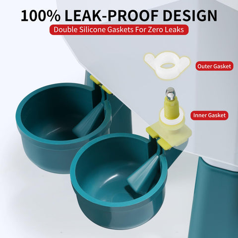 PlentiVive leak-proof waterer cups close-up highlighting spill prevention.