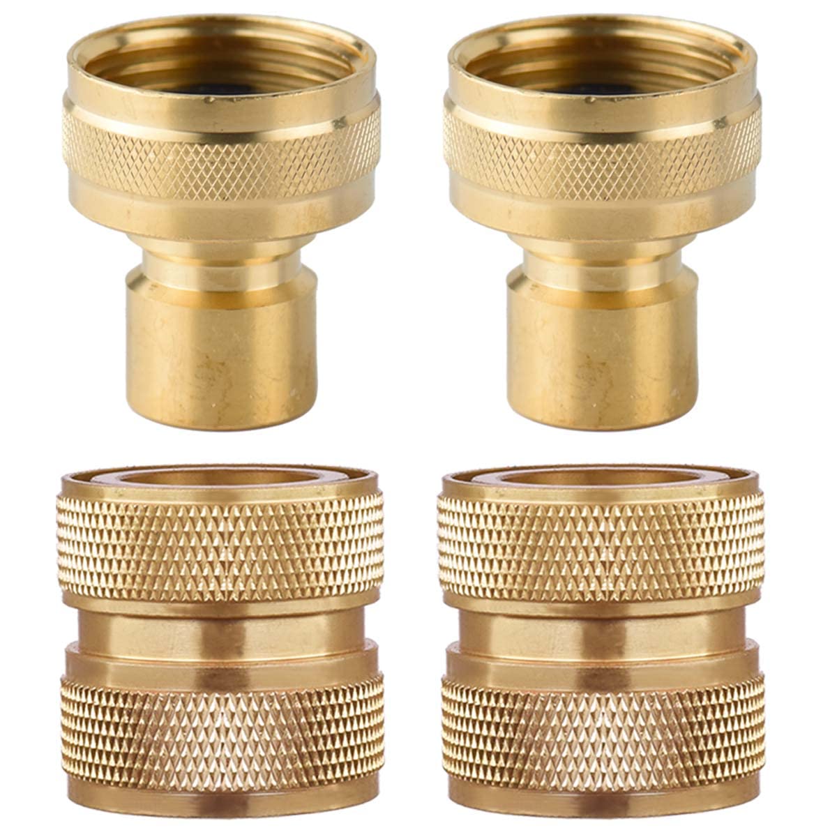 PLG garden hose quick connect brass female-female closeup showing leak-free joints.