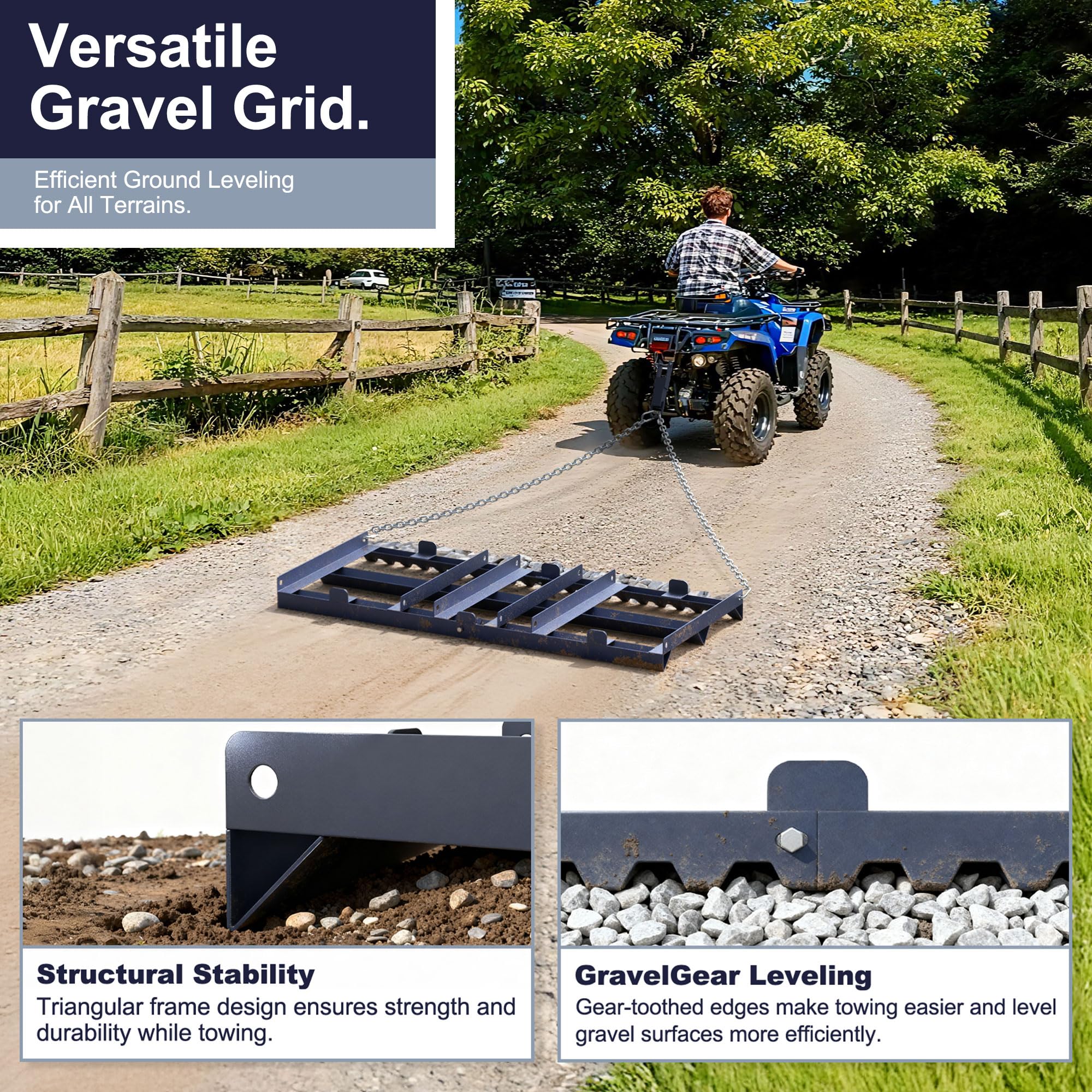 Plorvia drag harrow adjustable straps with blocks for deeper leveling
