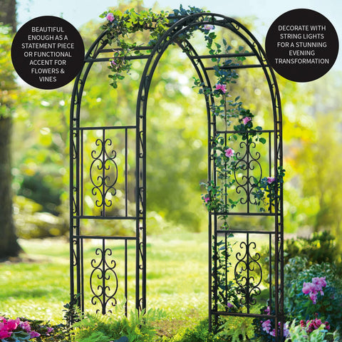 Open design Montebello arch provides space for climbing plants and lighting