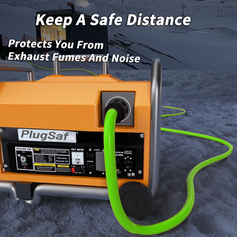 PlugSaf green outdoor generator cord ideal for RVs and homes.