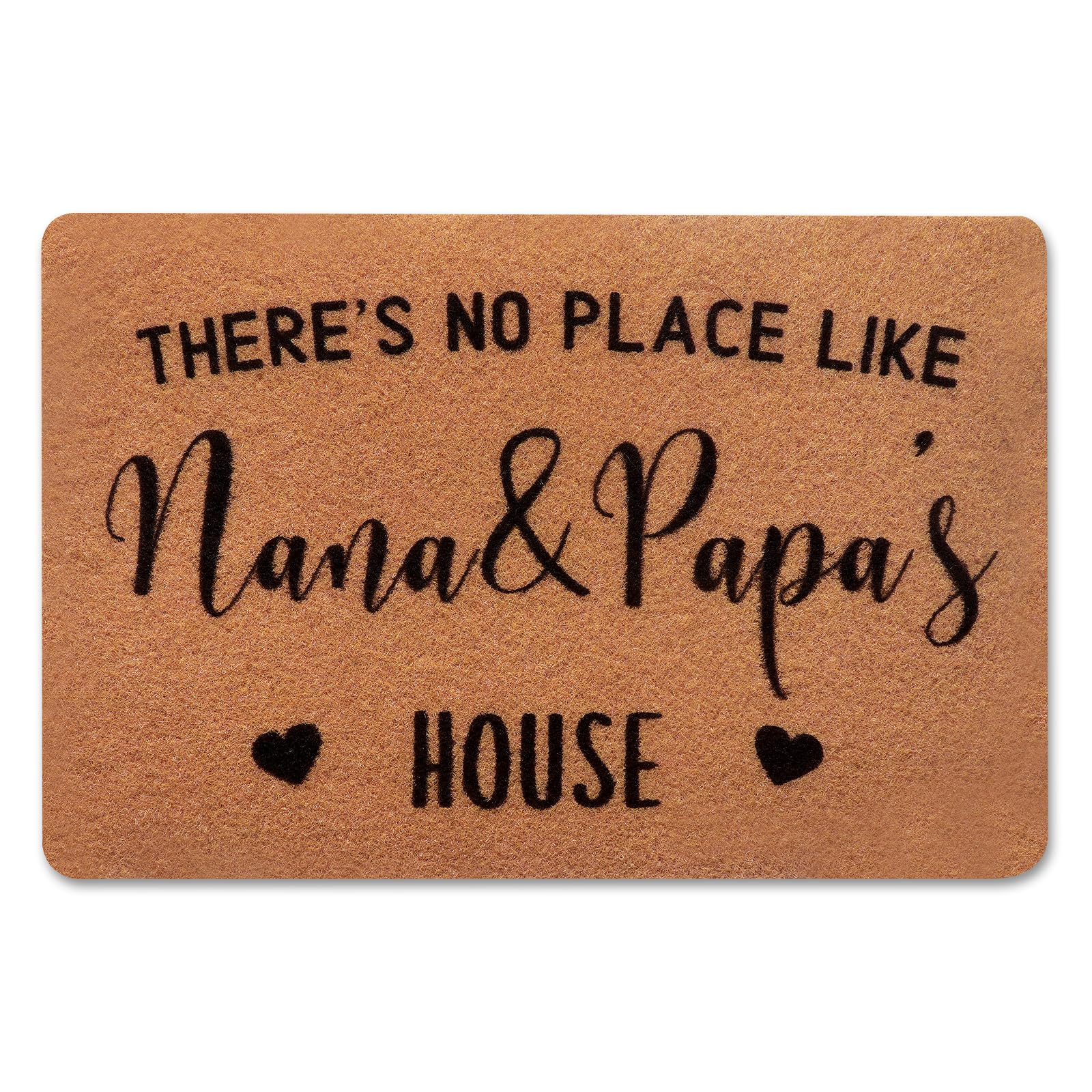 PLUJOYS Nana & Papa doormat on front porch welcoming guests.