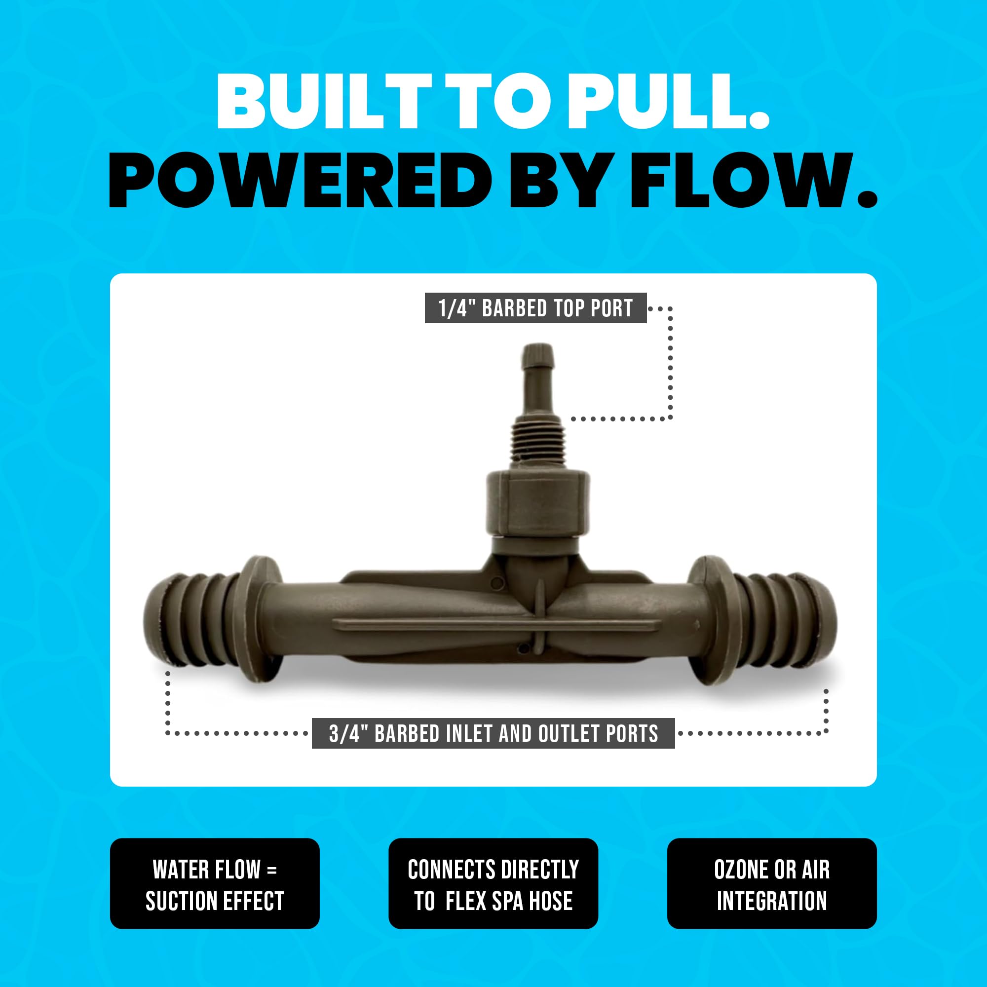 Plunge Crafters barbed inlets and outlets provide easy 3-4 inch hose connections.