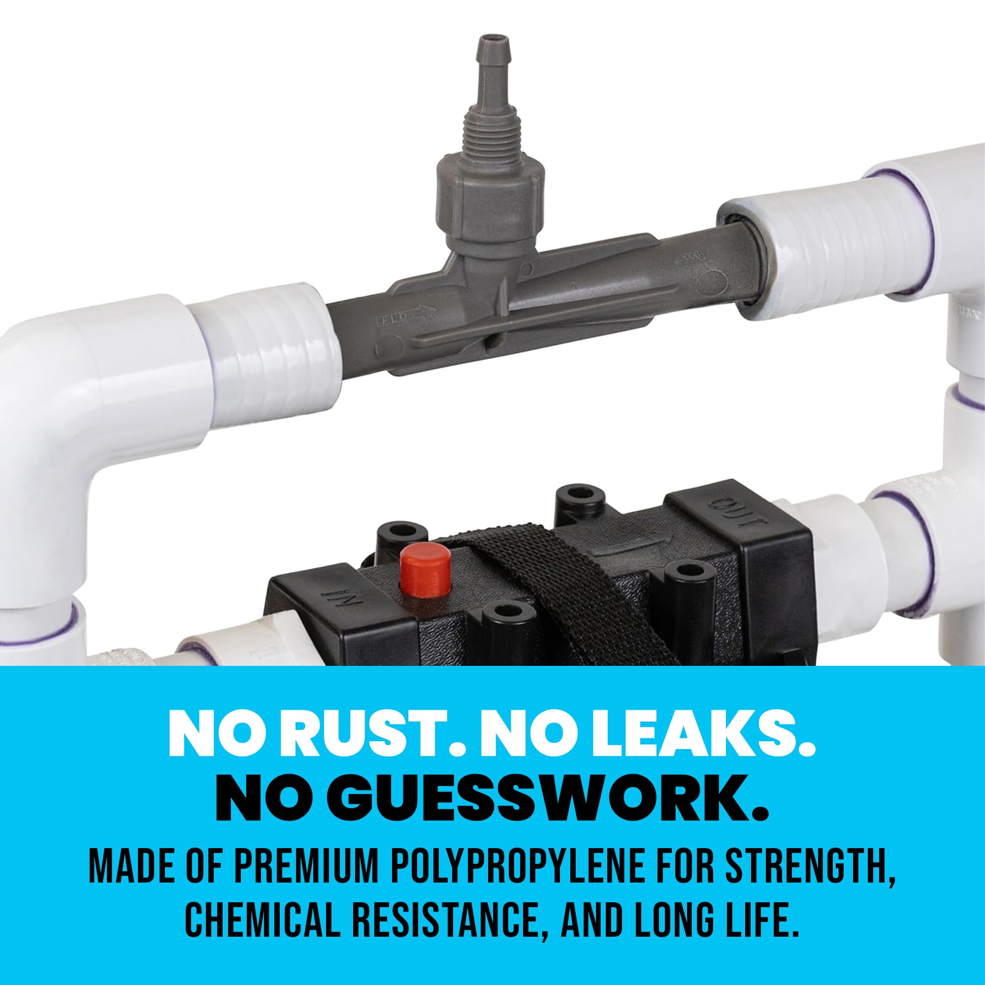 Plunge Crafters Mazzei-style injector delivers uniform water treatment across the loop.