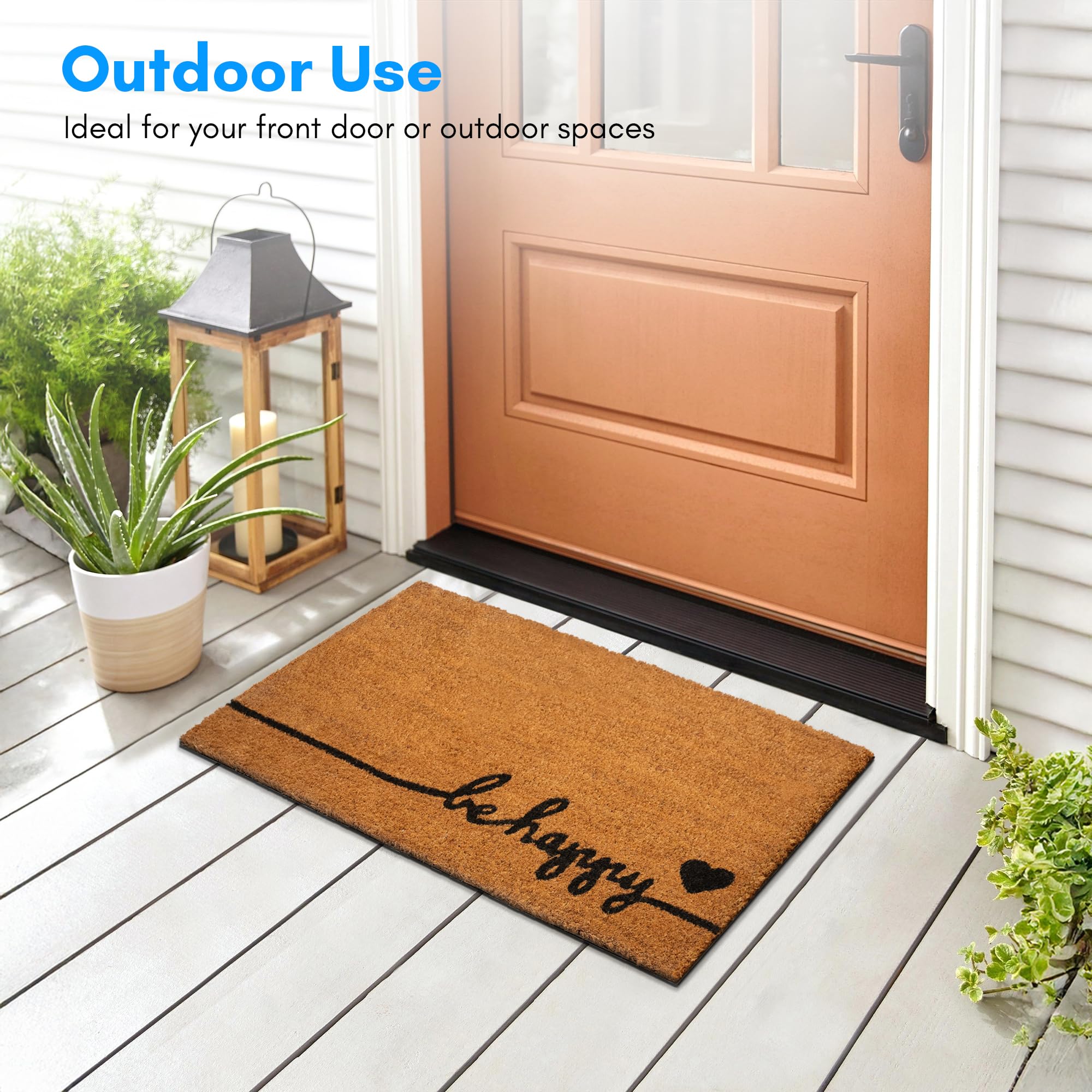 PLUS Haven Be Happy design door mat adds cheerful curb appeal at the doorway.