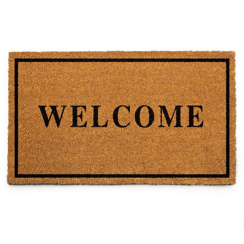 PLUS Haven coco coir door mat front view shows a sturdy backing.