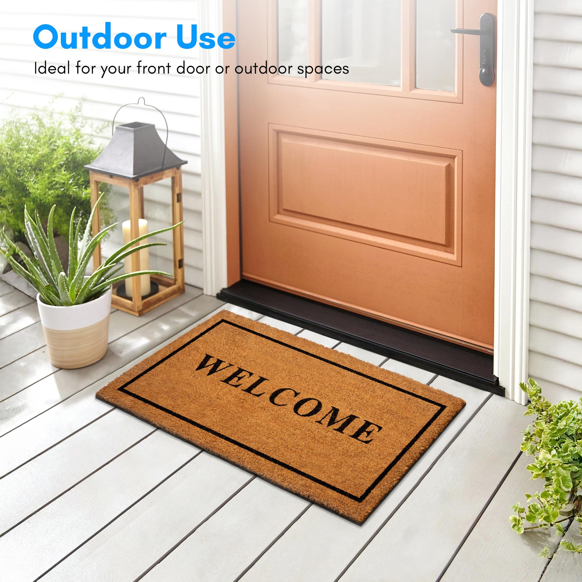 PLUS Haven coco coir door mat heavy backing closeup highlights durability.