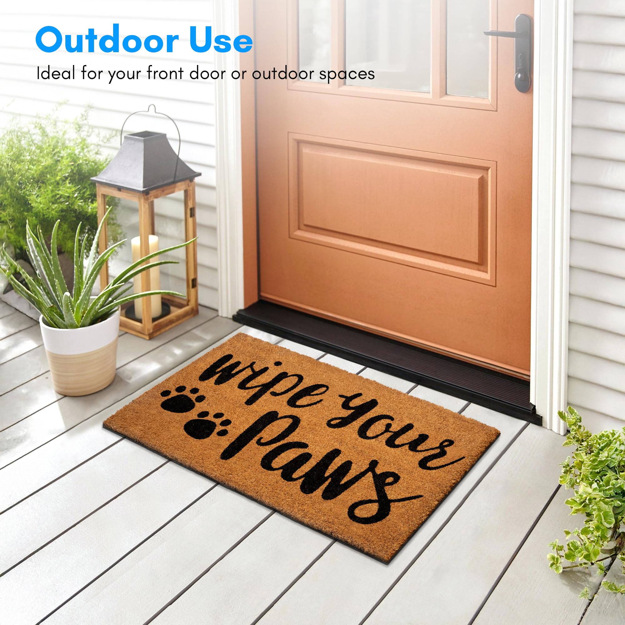 PLUS Haven Coco Coir Door Mat heavy backing keeps it in place.