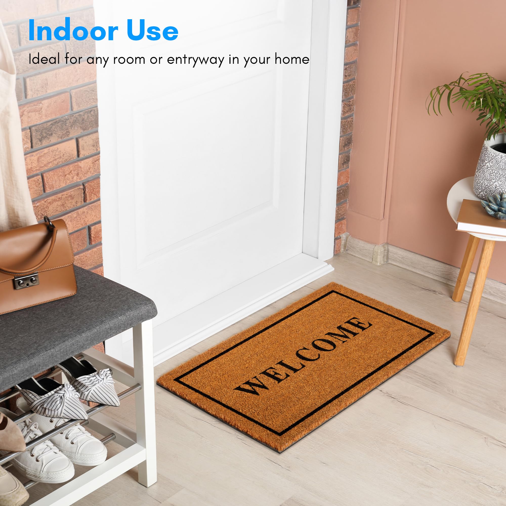 PLUS Haven coco coir door mat size 17.5x30 inches.