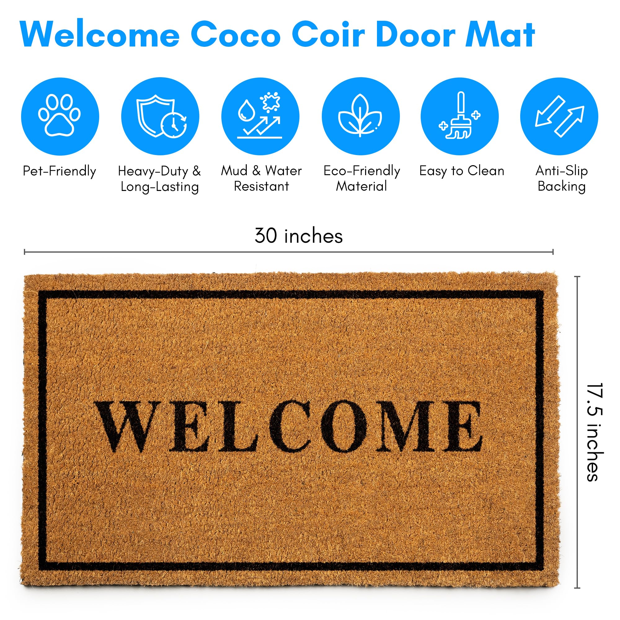 PLUS Haven coco coir door mat texture detail reveals natural fibers.