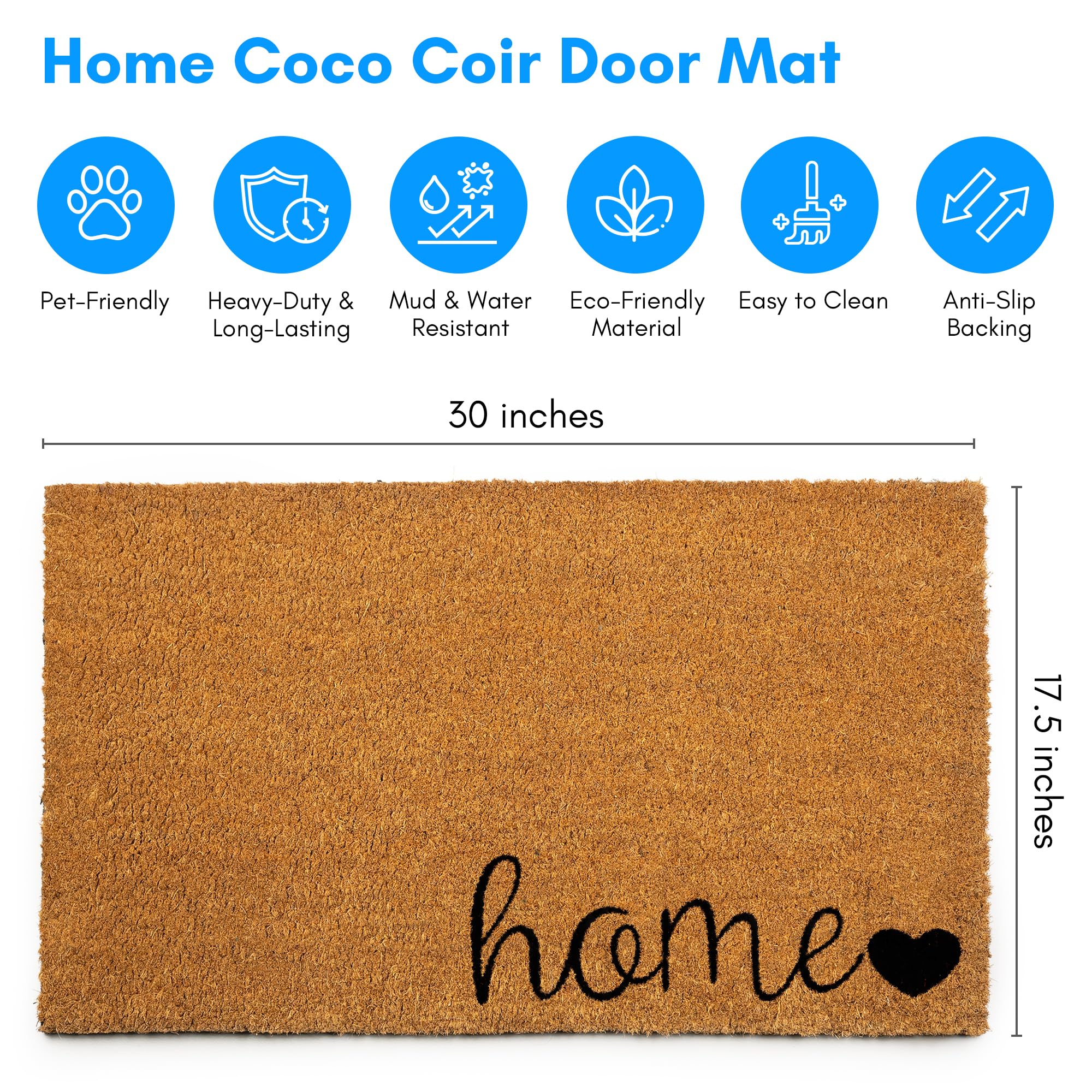 Plus Haven coconut coir doormat close-up shows thickness and durability.