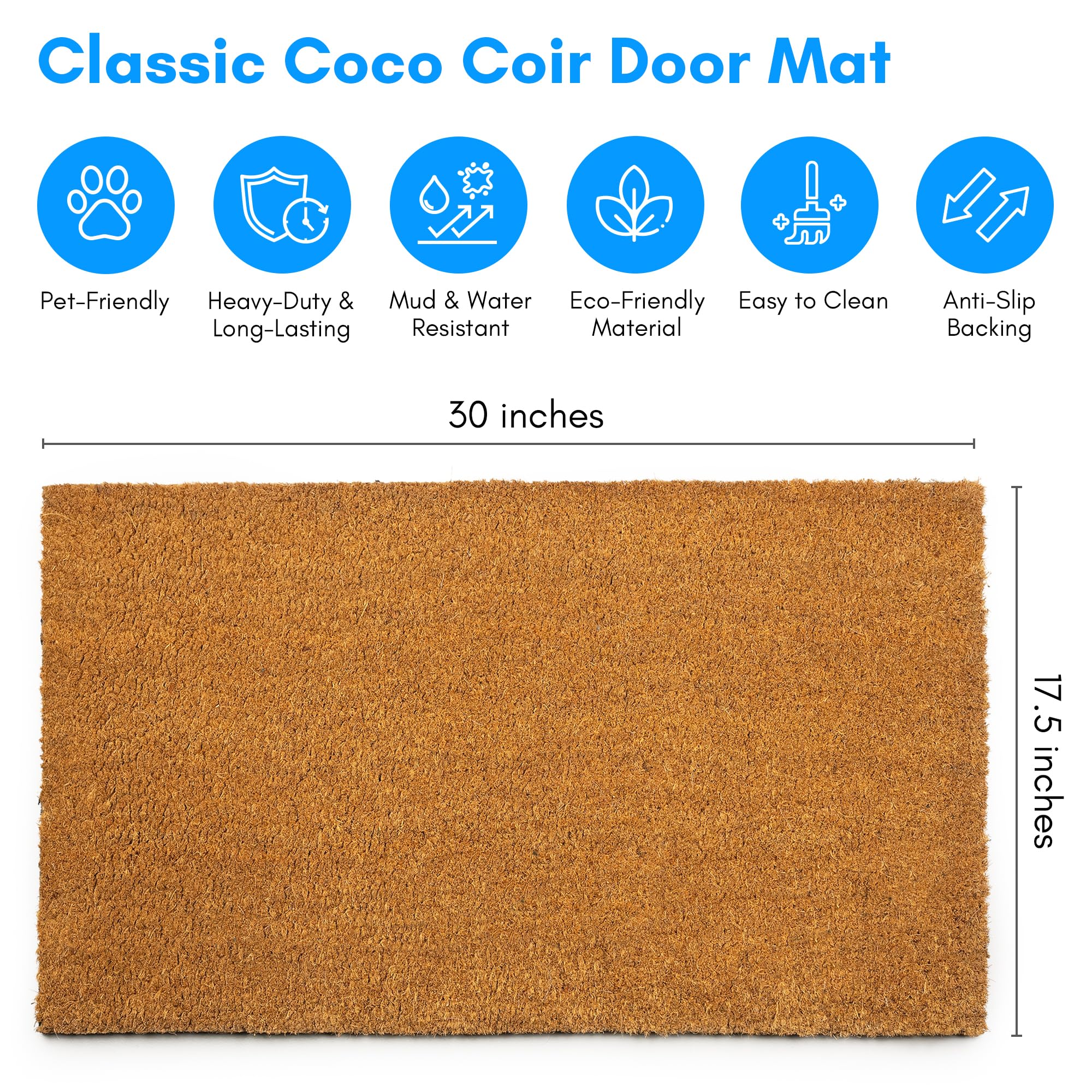 PLUS Haven coco coir mat with non-slip backing supports high-traffic entryways and clean feet.