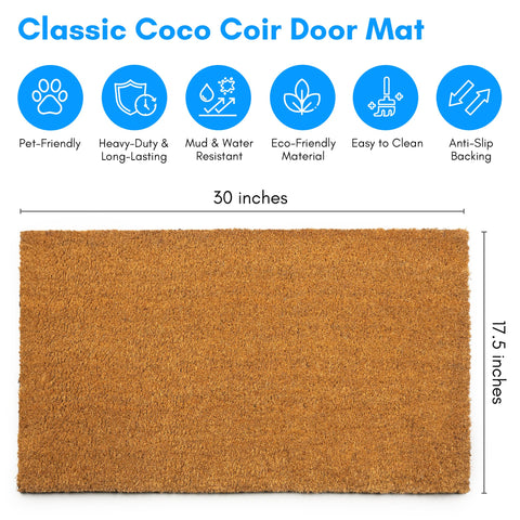 PLUS Haven coco coir mat with non-slip backing supports high-traffic entryways and clean feet.