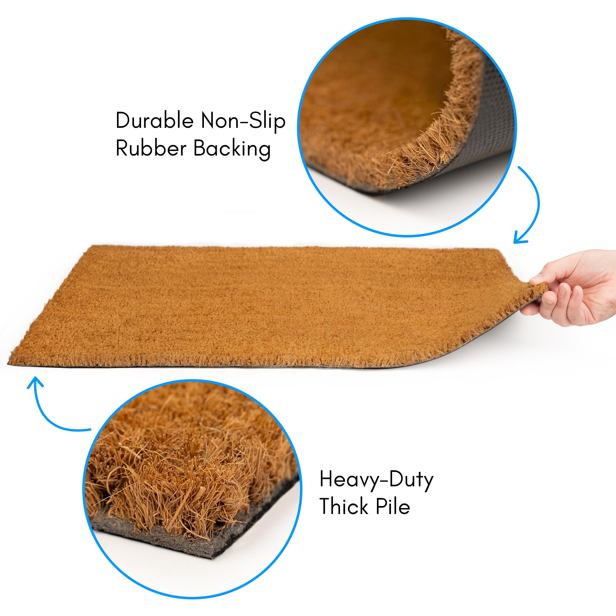 PLUS Haven door mat showcases natural brown coir with dense pile for welcoming style and durability.
