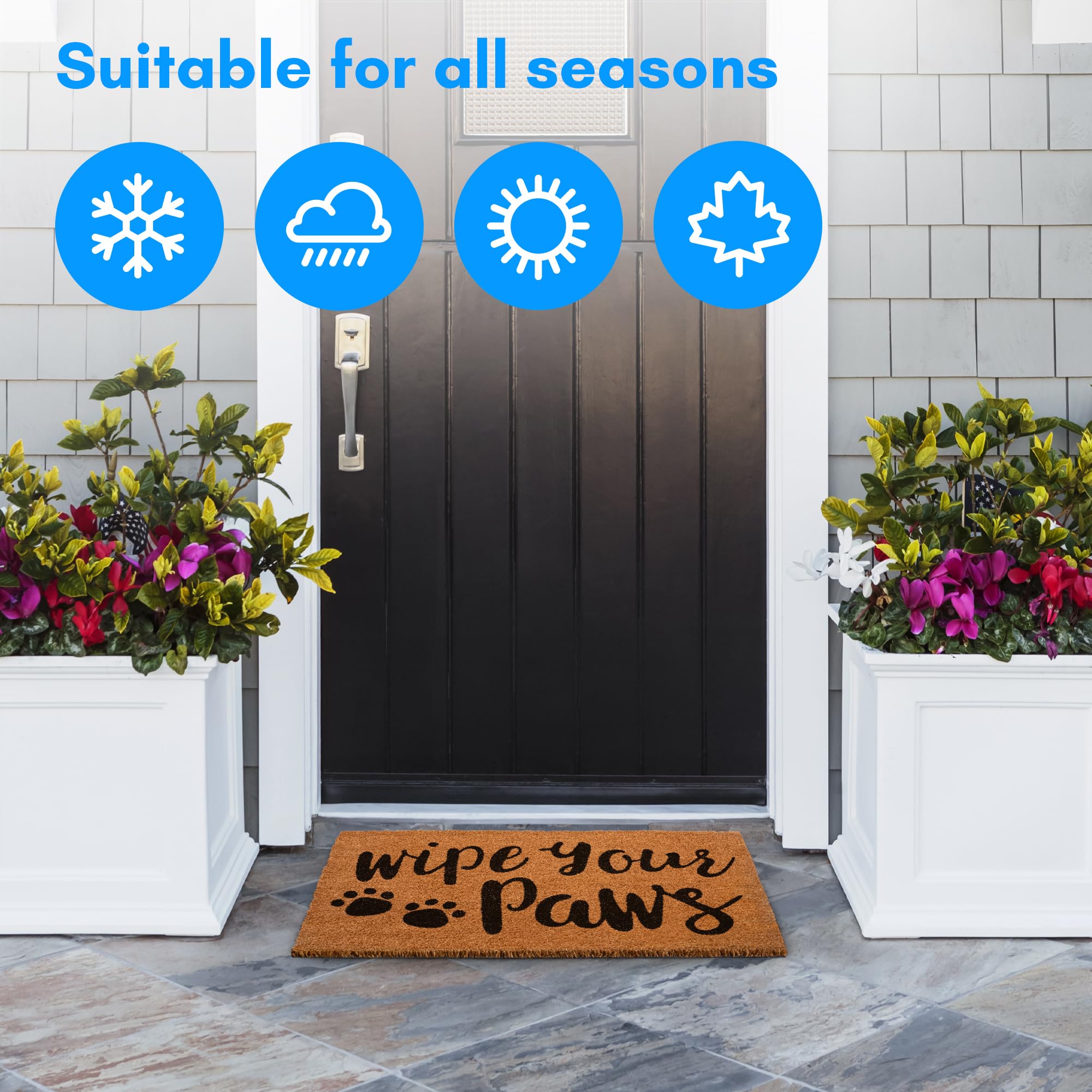 PLUS Haven Entry Mat sized 17.5 by 30 inches fits standard doors.