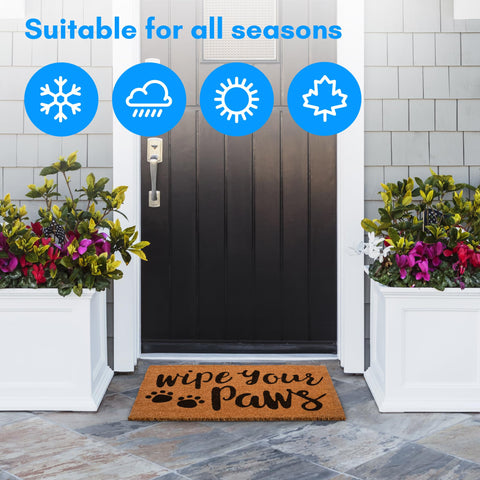 PLUS Haven Entry Mat sized 17.5 by 30 inches fits standard doors.