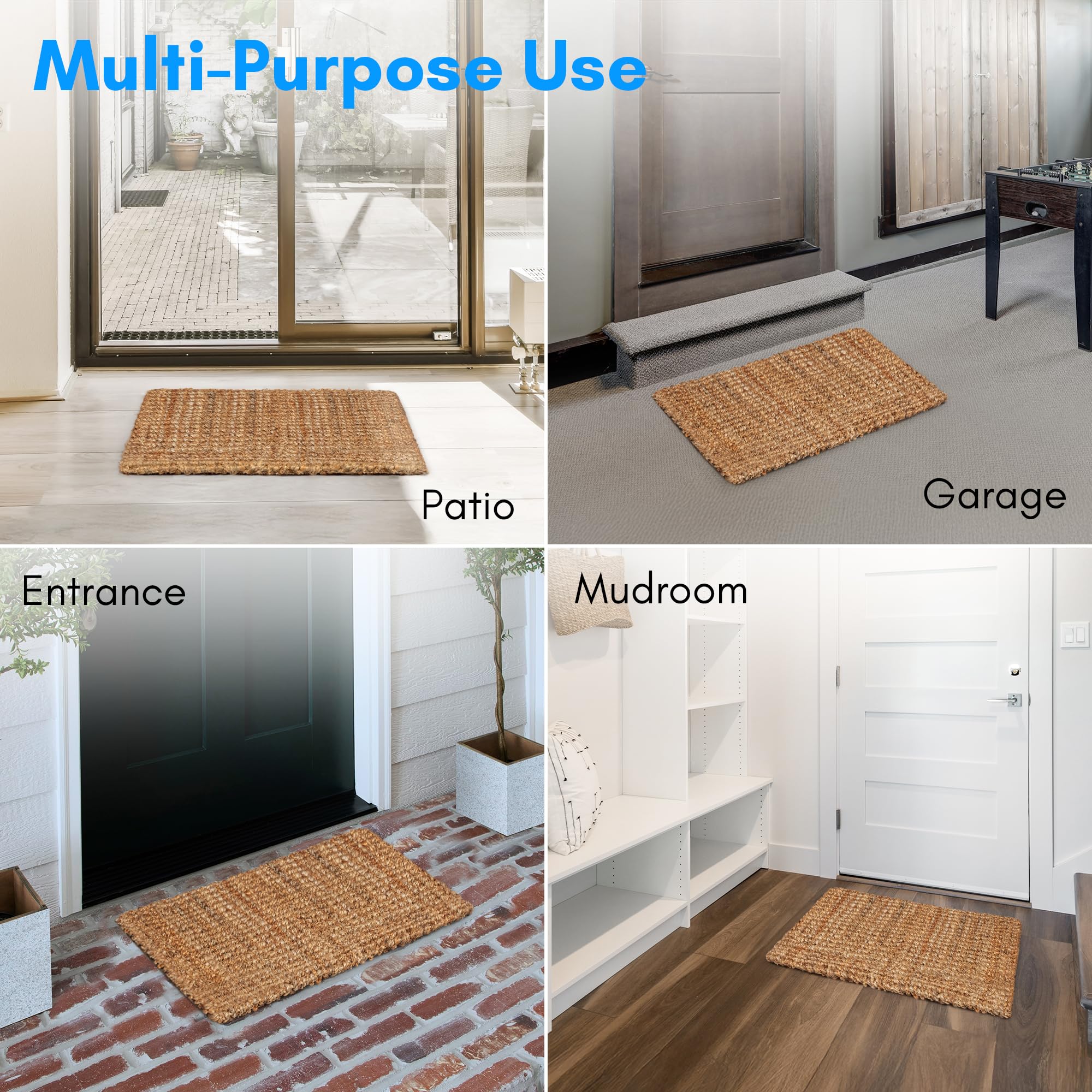 PLUS Haven Jute Doormat reverse side use extends lifespan.