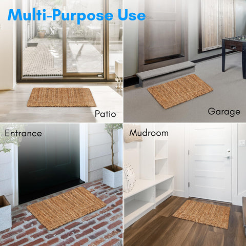 PLUS Haven Jute Doormat reverse side use extends lifespan.