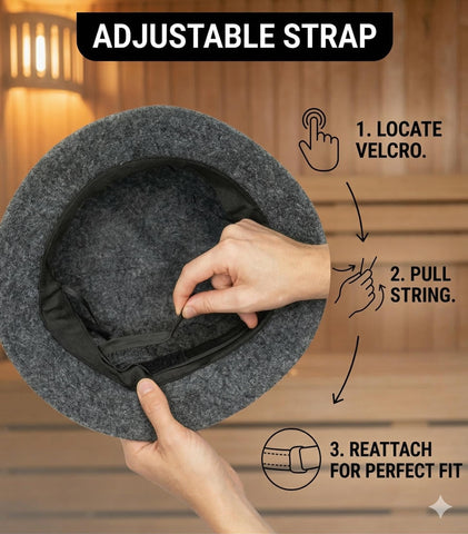 Adjustable Natural Wool Sauna Hat sweatband keeps the forehead dry.