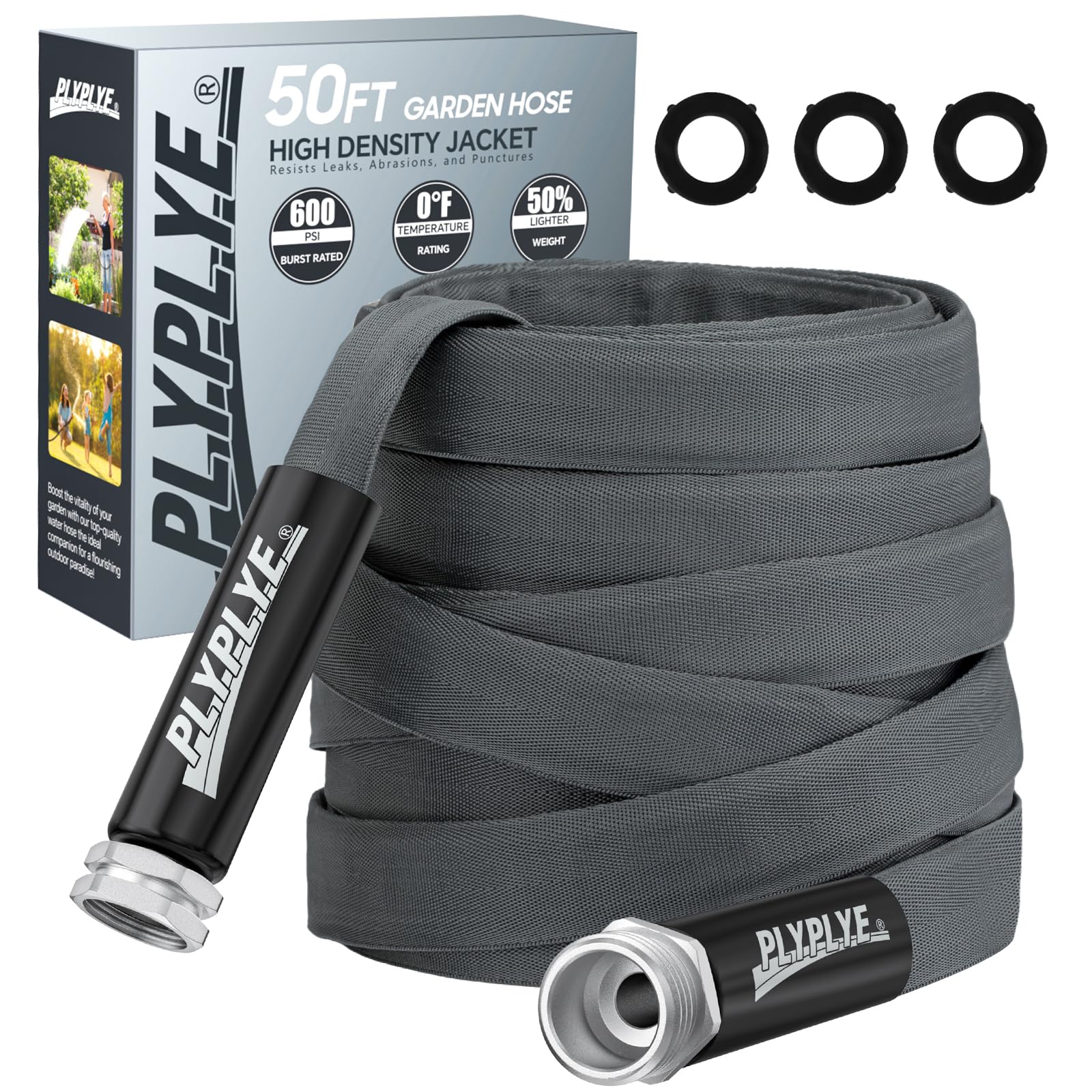 PLYPLYE Garden Hose 50ft: flexible design for easy watering and reduced fatigue.