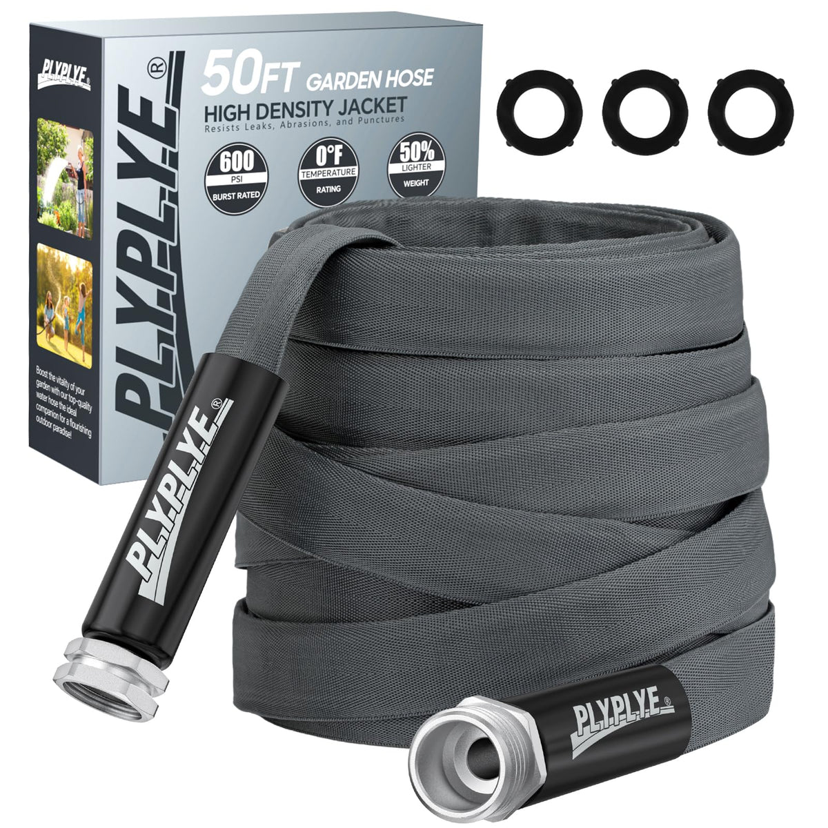 PLYPLYE Garden Hose 50ft: flexible design for easy watering and reduced fatigue.