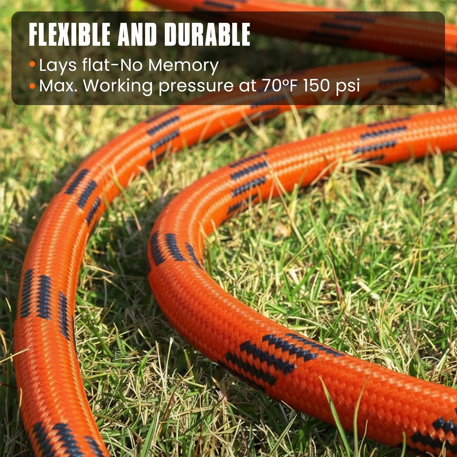 PLYPLYE hose with metal end fittings resists leaks and wear.