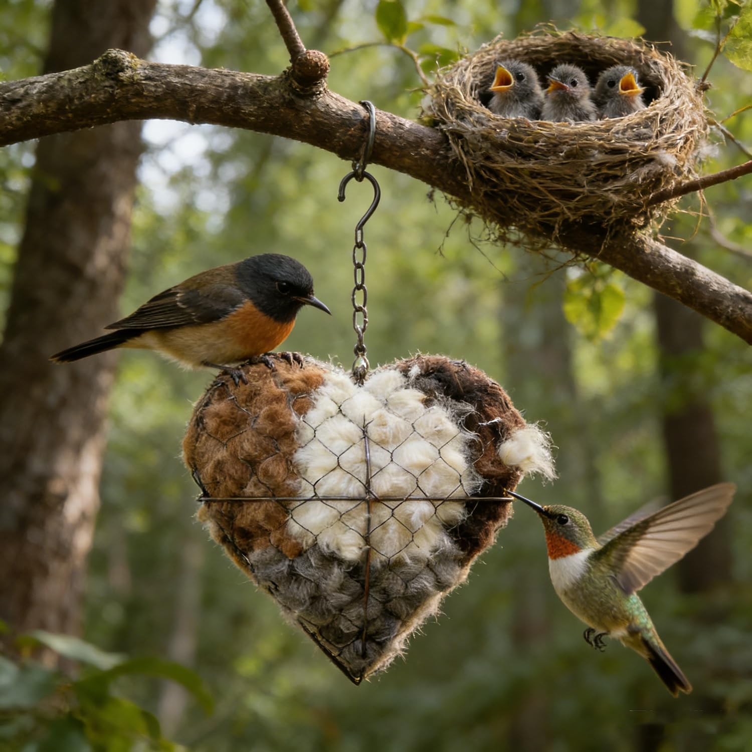 PMDYBY handmade fiber bird nesting heart front view offers garden decor and nesting potential