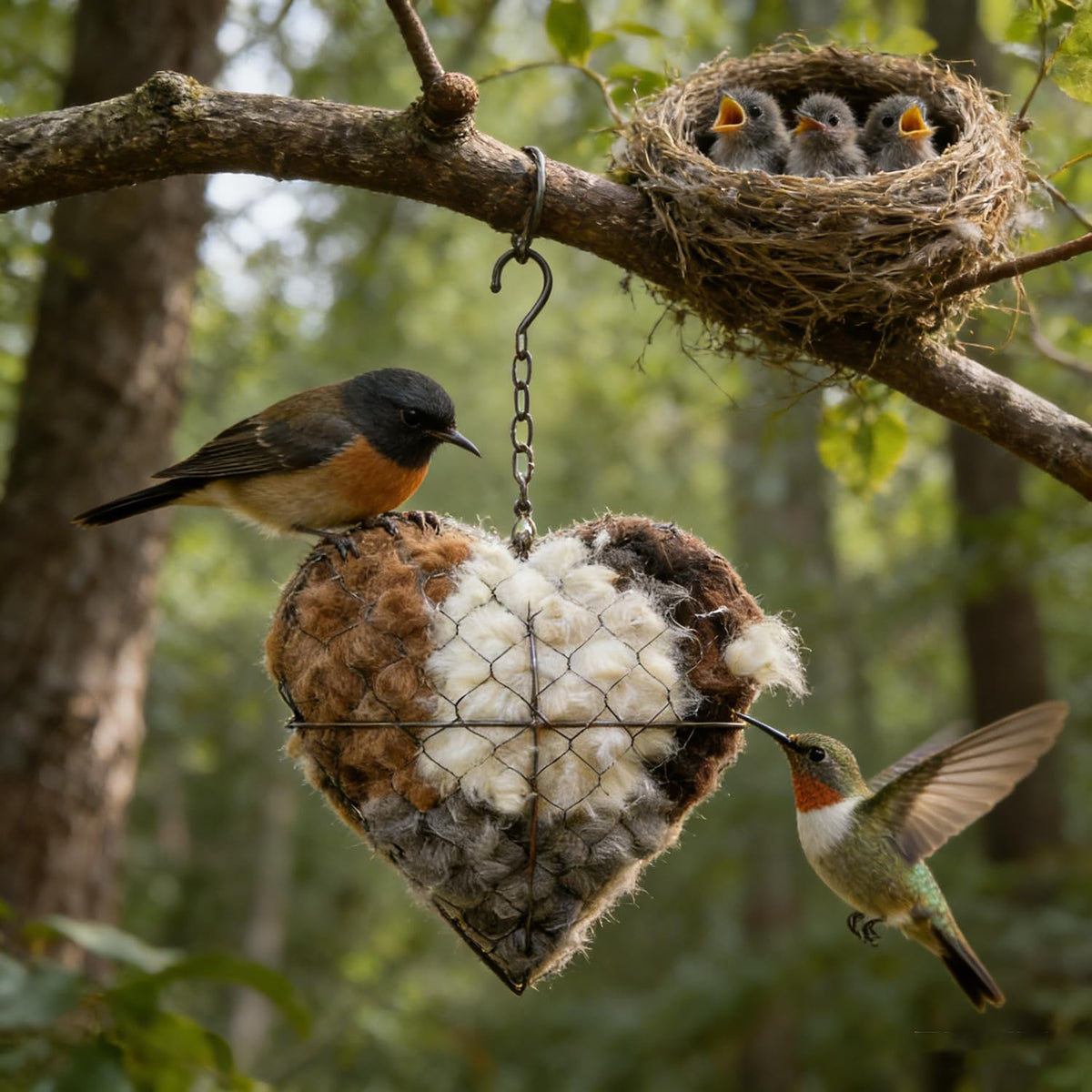 PMDYBY handmade fiber bird nesting heart front view offers garden decor and nesting potential